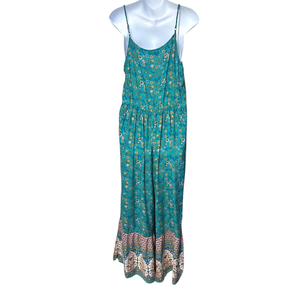 NATURAL LIFE Teal Floral Boho Wide-Leg Jumpsuit with Pink Accent - Picture 7 of 12